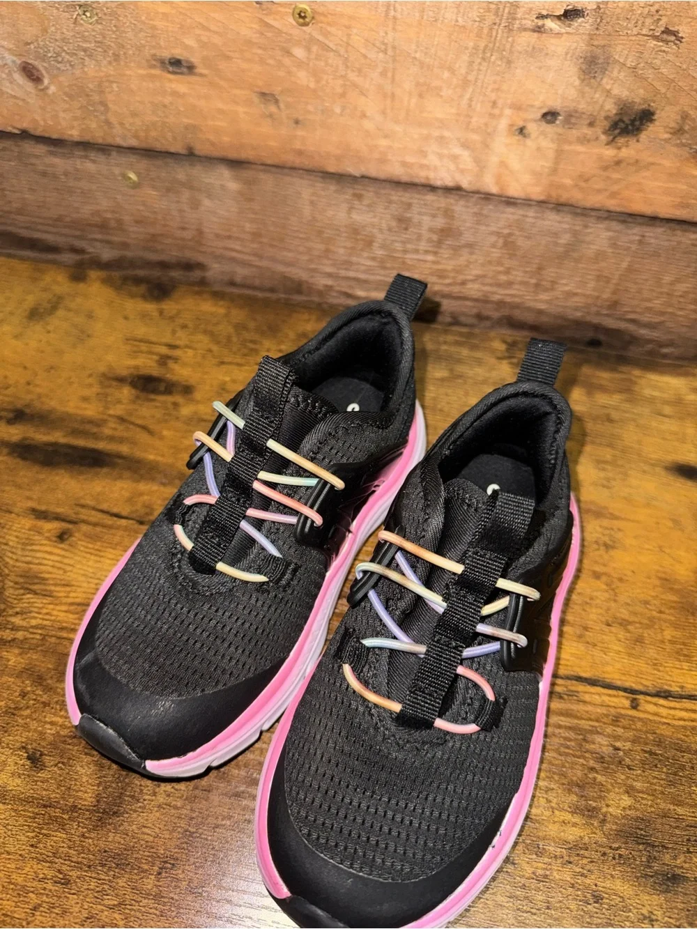 Avia Kids Black Sneakers with Pink Trim and Pastel Laces